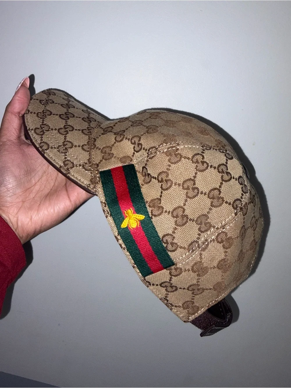 Gucci Monogram Baseball Cap with Green-Red Stripe with Bee
